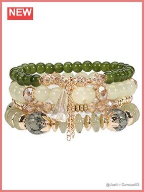 Bohemian Green Jade Stackable Bracelet Set - 4-Layer Stretch Beaded Bracelets